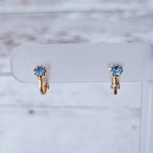 Vintage Clip On Earrings Dainty Light Blue Gems 1/8"